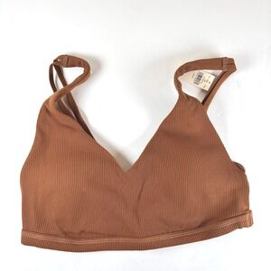OFFLINE by Aerie Goals Ribbed Plunge Sports Bra Size Medium Brown Loungewear NWT